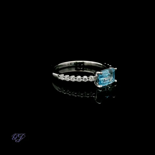 14K White Gold 1.00ct Emerald Cut Blue Topaz Ring Image 3 Geneva Jewelry Riverside, CA