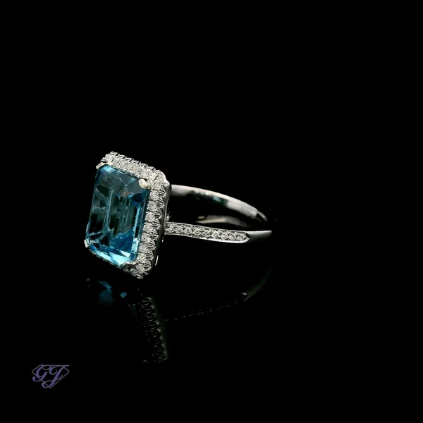14K White Gold 3.59ct Emerald Blue Topaz Ring Image 4 Geneva Jewelry Riverside, CA