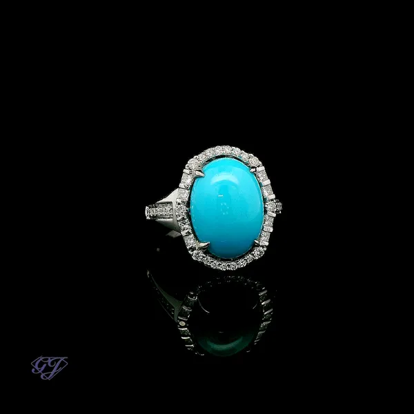 18K White Gold 3.40ct Oval Sleeping Beauty Turquoise Ring Image 2 Geneva Jewelry Riverside, CA