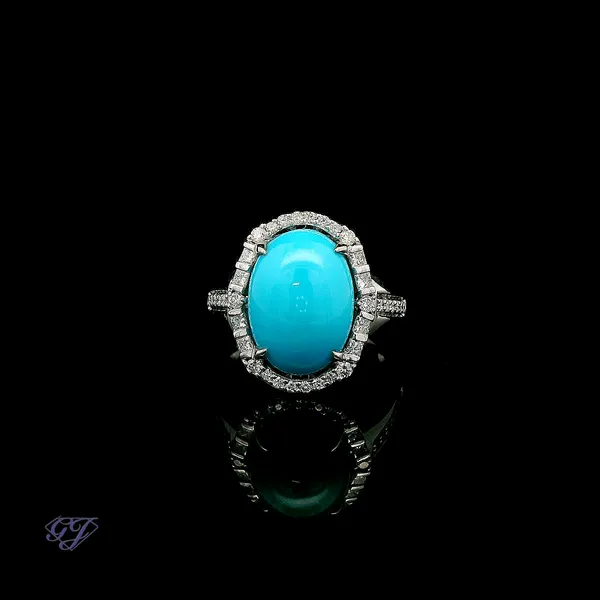 18K White Gold 3.40ct Oval Sleeping Beauty Turquoise Ring Geneva Jewelry Riverside, CA