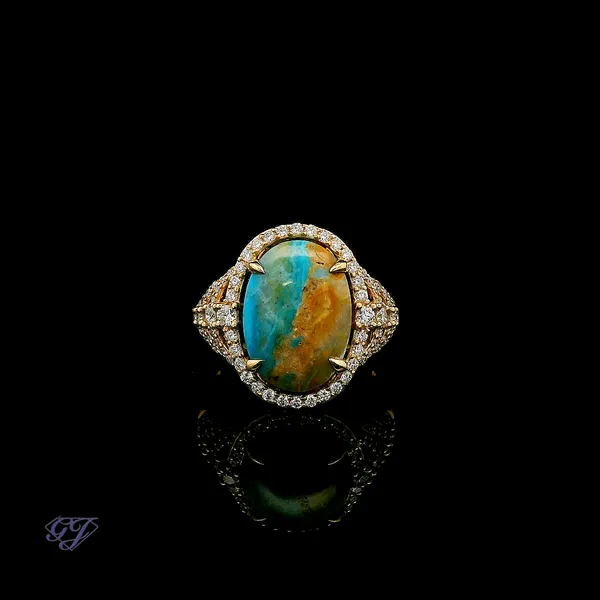 18K Yellow Gold 3.34ct Oval Peruvian Opal Ring Geneva Jewelry Riverside, CA
