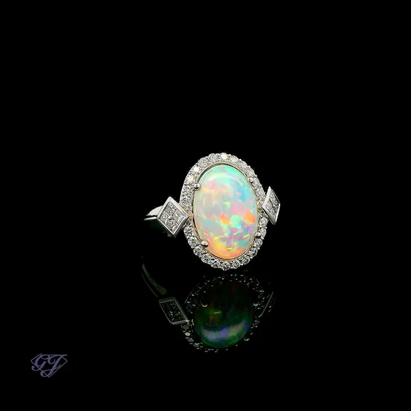 18K White Gold 2.48ct Oval Ethiopian Opal Ring Image 2 Geneva Jewelry Riverside, CA