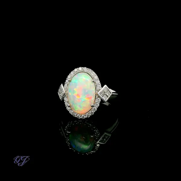 18K White Gold 2.48ct Oval Ethiopian Opal Ring Image 3 Geneva Jewelry Riverside, CA