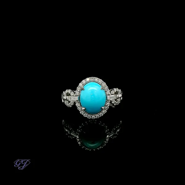 18K White Gold 2.20 Oval Sleeping Beauty Turquoise Geneva Jewelry Riverside, CA