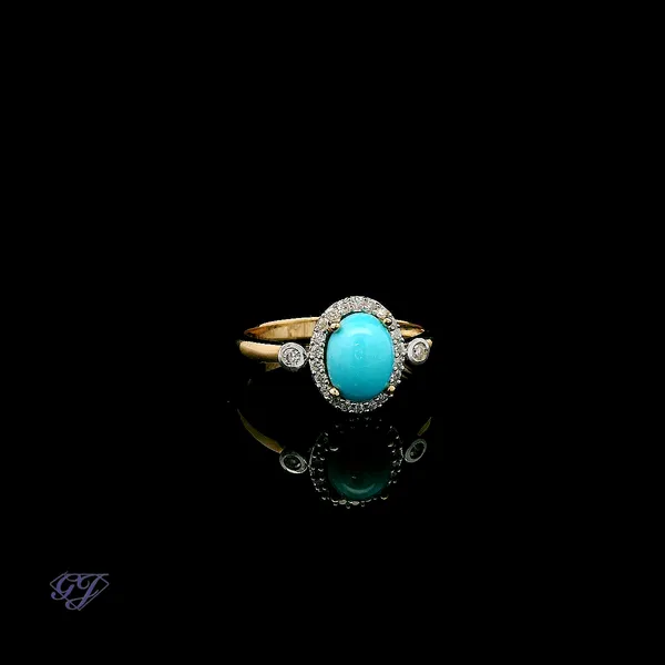 14K Yellow Gold 1.16ct Oval Sleeping Beauty Turquoise Ring Image 2 Geneva Jewelry Riverside, CA