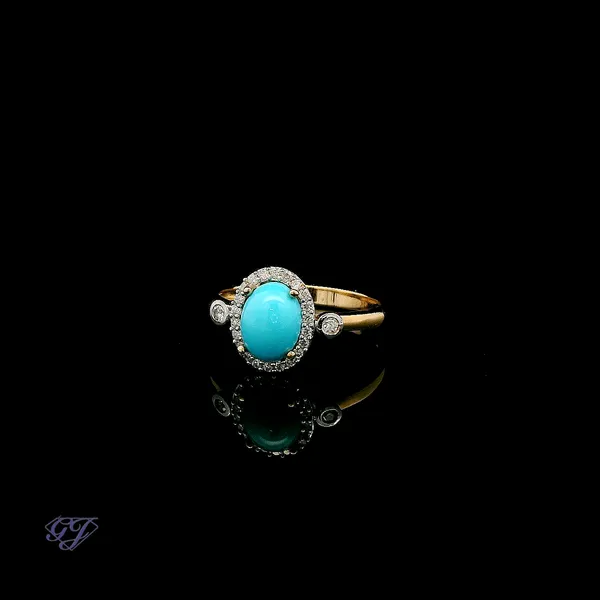 14K Yellow Gold 1.16ct Oval Sleeping Beauty Turquoise Ring Image 3 Geneva Jewelry Riverside, CA