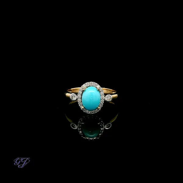 14K Yellow Gold 1.16ct Oval Sleeping Beauty Turquoise Ring Geneva Jewelry Riverside, CA