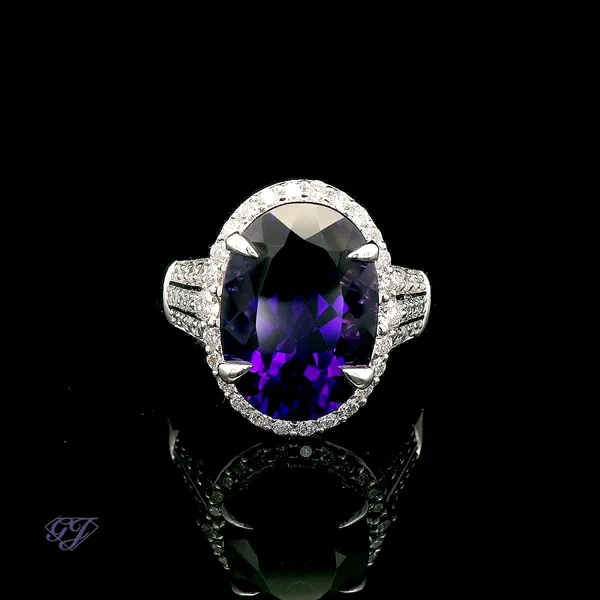 18K White Gold 5.35ct Oval Amethyst Ring Geneva Jewelry Riverside, CA