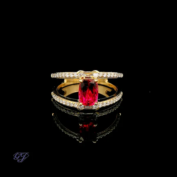 18K Yellow Gold .97ct Cushion Rubelite Tourmaline Ring Geneva Jewelry Riverside, CA
