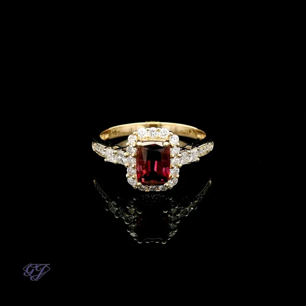 18K Yellow Gold 1.12ct Cushion Reubelite Tourmaline Ring Geneva Jewelry Riverside, CA