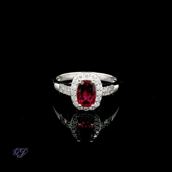18K White Gold 0.86ct Cushion Rubelite Tourmaline Ring Geneva Jewelry Riverside, CA