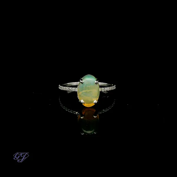 14K White Gold 1.00 Oval Ethiopian Opal Ring Geneva Jewelry Riverside, CA