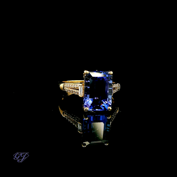 18K Yellow Gold Natural 5.38ctw Tanzanite & Diamond Ring Image 2 Geneva Jewelry Riverside, CA