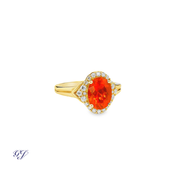18K Yellow Gold Faceted 1.28ctw Mexican Fire Opal Ring Image 2 Geneva Jewelry Riverside, CA