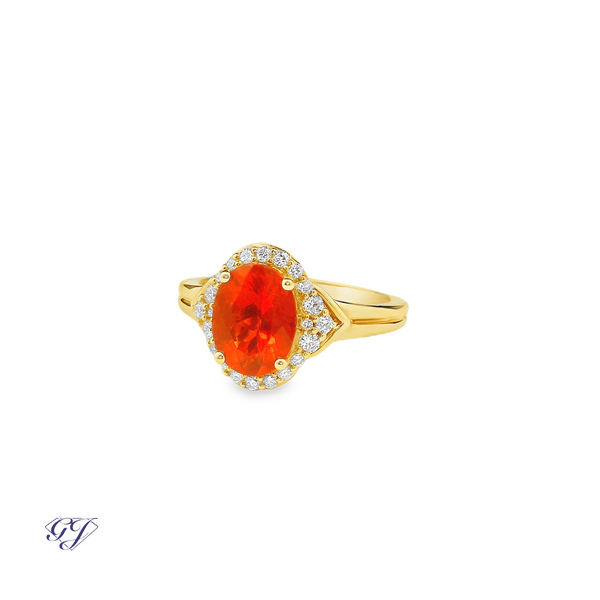 18K Yellow Gold Faceted 1.28ctw Mexican Fire Opal Ring Image 3 Geneva Jewelry Riverside, CA
