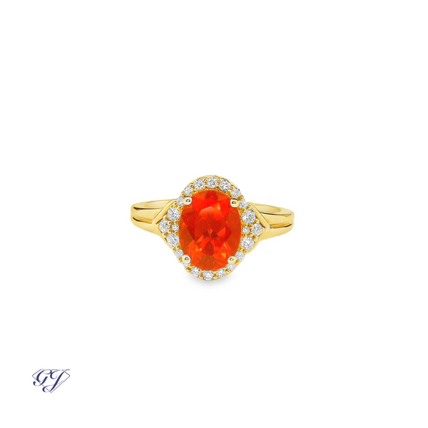 18K Yellow Gold Faceted 1.28ctw Mexican Fire Opal Ring Geneva Jewelry Riverside, CA