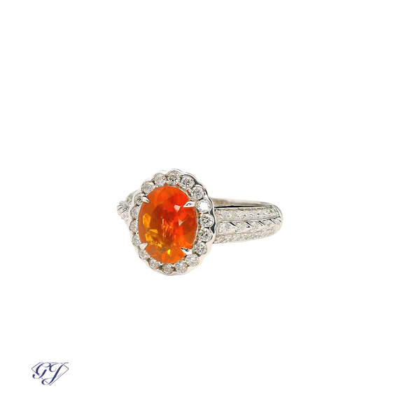 18K Yellow Gold Faceted 1.19ctw Mexican Fire Opal & Diamond Ring Image 3 Geneva Jewelry Riverside, CA