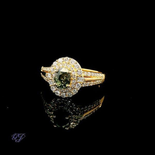 18K Yellow Gold Natural 1.00ctw Oval Alexandrite & Diamond Ring Image 3 Geneva Jewelry Riverside, CA