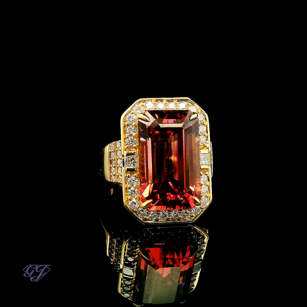 18K Yellow Gold Natural 10.39ctw Pink Tourmaline& Diamond Ring Image 2 Geneva Jewelry Riverside, CA