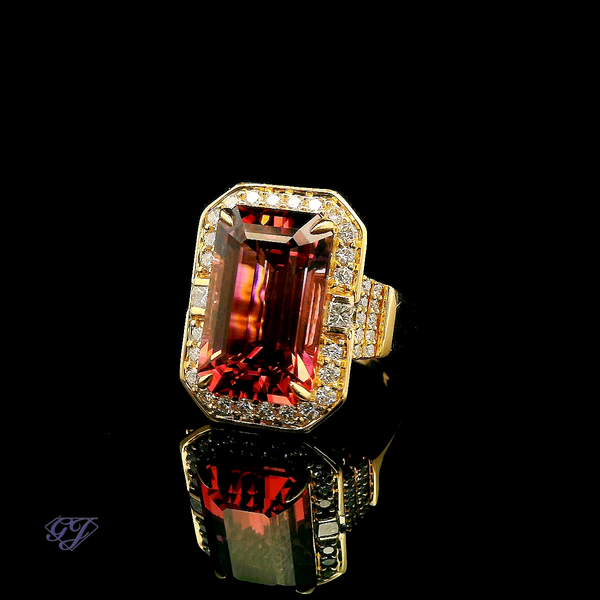 18K Yellow Gold Natural 10.39ctw Pink Tourmaline& Diamond Ring Image 3 Geneva Jewelry Riverside, CA