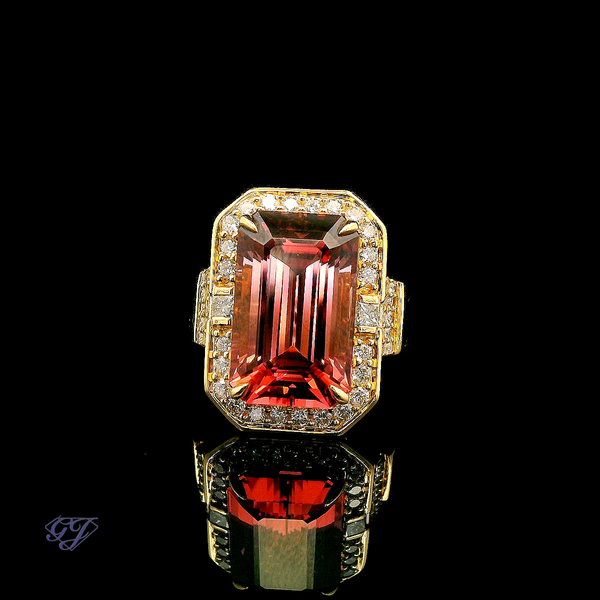 18K Yellow Gold Natural 10.39ctw Pink Tourmaline& Diamond Ring Geneva Jewelry Riverside, CA