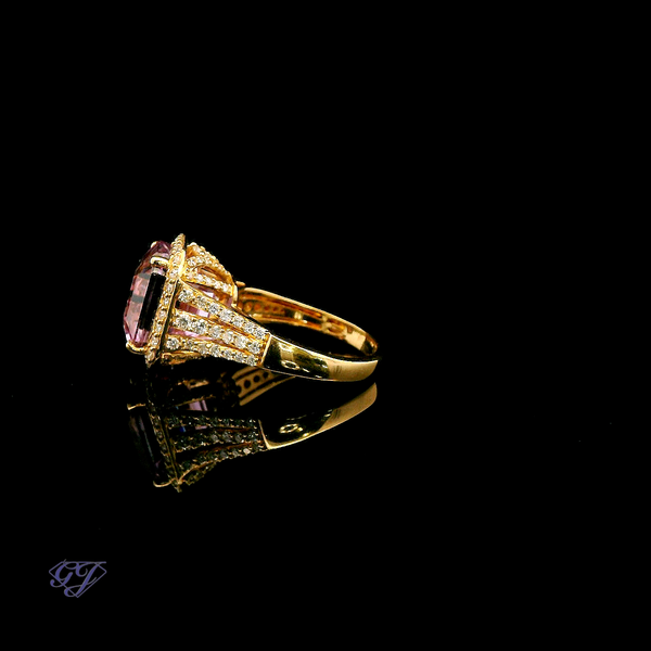 18K Yellow Gold Natural 8.00ctw Kunzite & Diamond Ring Image 2 Geneva Jewelry Riverside, CA