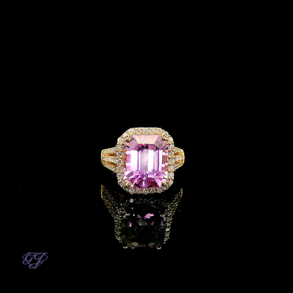 18K Yellow Gold Natural 8.00ctw Kunzite & Diamond Ring Geneva Jewelry Riverside, CA
