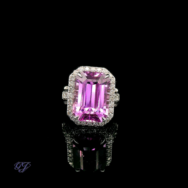 18K White Gold Natural 17.80ctw Kunzite & Diamond Ring Geneva Jewelry Riverside, CA