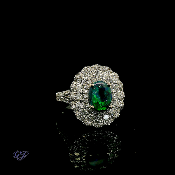 18K White Gold Oval Black Lightning Ridge Opal - 0.95ctw Image 2 Geneva Jewelry Riverside, CA