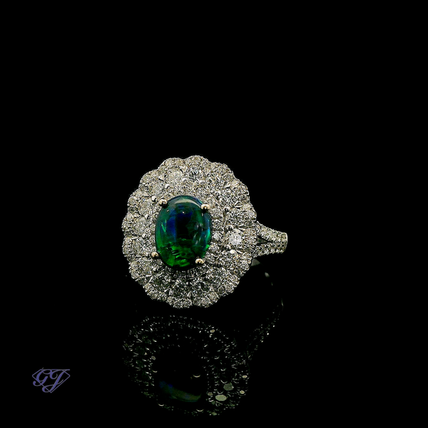 18K White Gold Oval Black Lightning Ridge Opal - 0.95ctw Image 3 Geneva Jewelry Riverside, CA