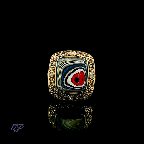 18K Yellow Gold Fordite and Diamond Ring - 2.35ctw Geneva Jewelry Riverside, CA
