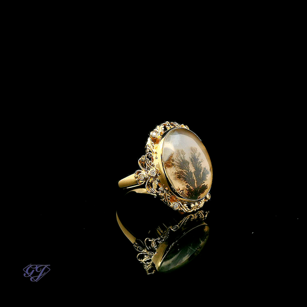 18K Portrait Agate and Diamond Ring - 9.26ctw Image 2 Geneva Jewelry Riverside, CA