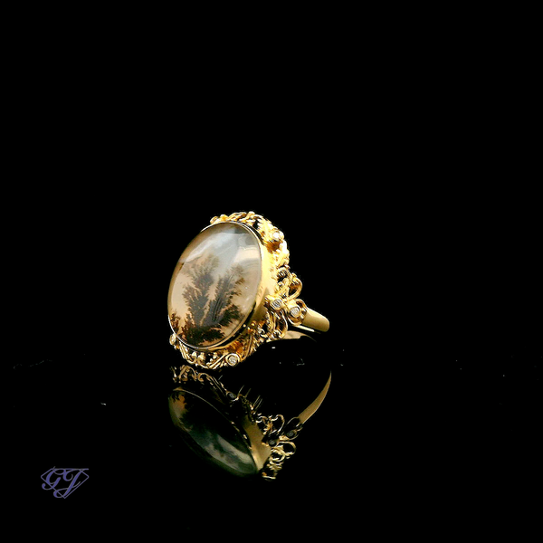 18K Portrait Agate and Diamond Ring - 9.26ctw Image 3 Geneva Jewelry Riverside, CA