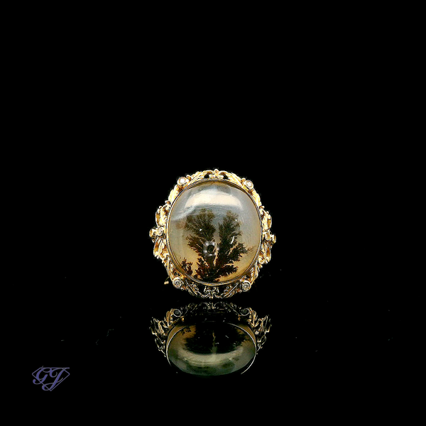 18K Portrait Agate and Diamond Ring - 9.26ctw Geneva Jewelry Riverside, CA
