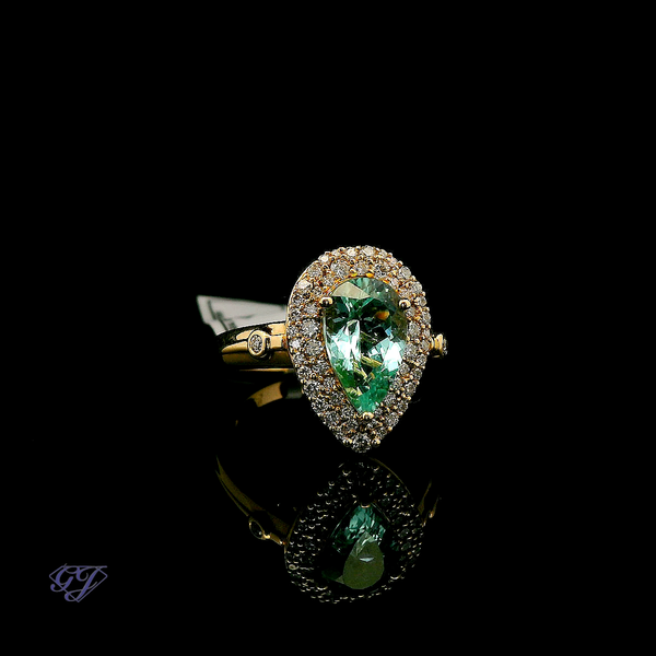 18K Yellow Gold Paraiba Tourmaline & Diamond Ring - 2.14ctw Image 2 Geneva Jewelry Riverside, CA