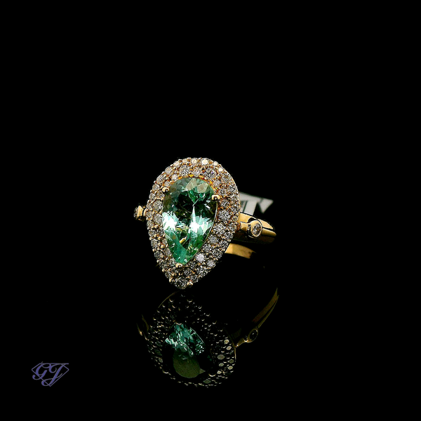 18K Yellow Gold Paraiba Tourmaline & Diamond Ring - 2.14ctw Image 3 Geneva Jewelry Riverside, CA