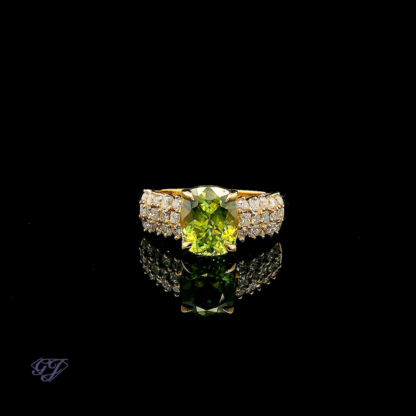 18K Yellow Gold Cushion Cut Sphene & Diamond Ring Geneva Jewelry Riverside, CA