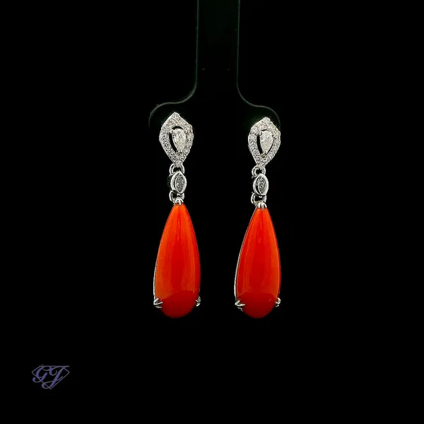 18K White Gold 8.79ct Sardinian Coral Earrings Image 2 Geneva Jewelry Riverside, CA
