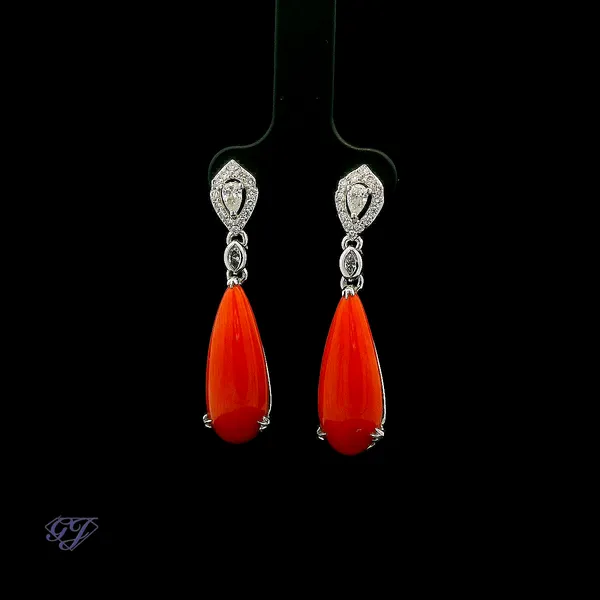 18K White Gold 8.79ct Sardinian Coral Earrings Image 3 Geneva Jewelry Riverside, CA