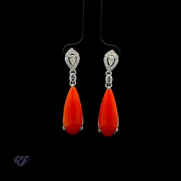 18K White Gold 8.79ct Sardinian Coral Earrings Geneva Jewelry Riverside, CA
