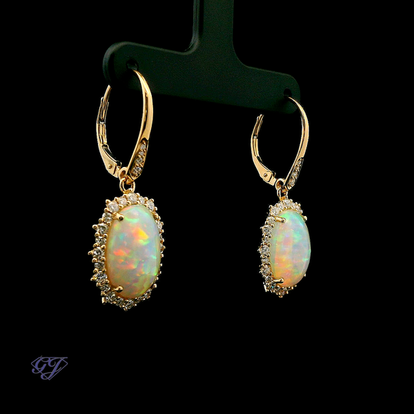 18K Yellow Gold Ethiopian Opal & Diamond Earrings - 6.29ctw Image 2 Geneva Jewelry Riverside, CA