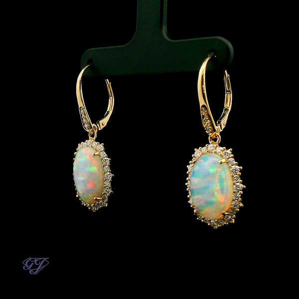 18K Yellow Gold Ethiopian Opal & Diamond Earrings - 6.29ctw Image 3 Geneva Jewelry Riverside, CA