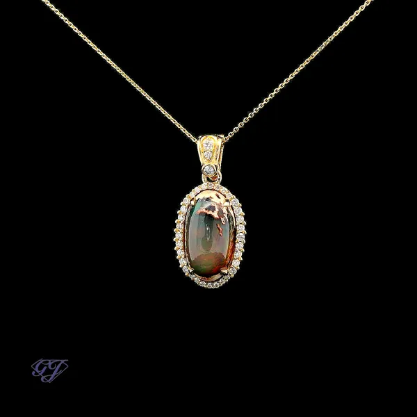 18K Yellow Gold 7.05ct Dragon's Egg Opal Pendant Image 3 Geneva Jewelry Riverside, CA