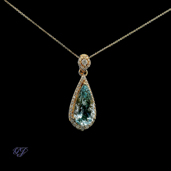 18K Yellow Gold Natural 4.20ct Pear Shape Aquamarine Pendant Image 2 Geneva Jewelry Riverside, CA