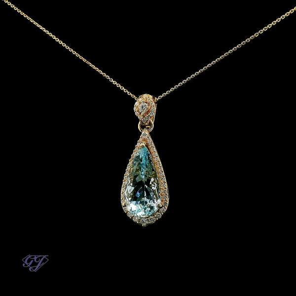 18K Yellow Gold Natural 4.20ct Pear Shape Aquamarine Pendant Image 3 Geneva Jewelry Riverside, CA