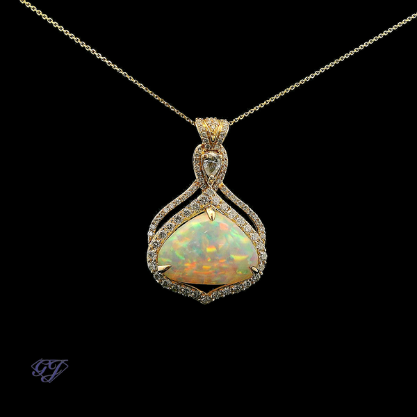 18K Yellow Gold Natural Trillian 9.17ct Ethiopian Opal Pendant Image 2 Geneva Jewelry Riverside, CA