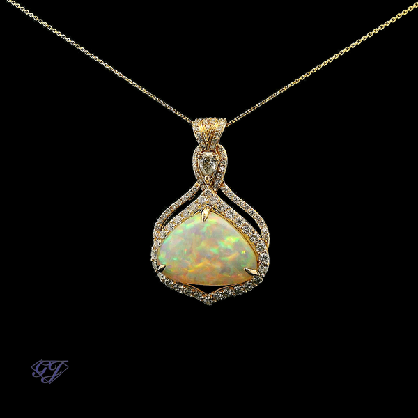 18K Yellow Gold Natural Trillian 9.17ct Ethiopian Opal Pendant Image 3 Geneva Jewelry Riverside, CA