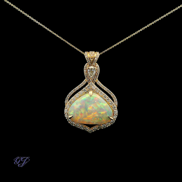 18K Yellow Gold Natural Trillian 9.17ct Ethiopian Opal Pendant Geneva Jewelry Riverside, CA