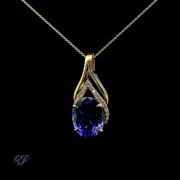 18K Yellow Gold Natural Tanzanite Oval Shape 6.72ctw Pendant Image 3 Geneva Jewelry Riverside, CA