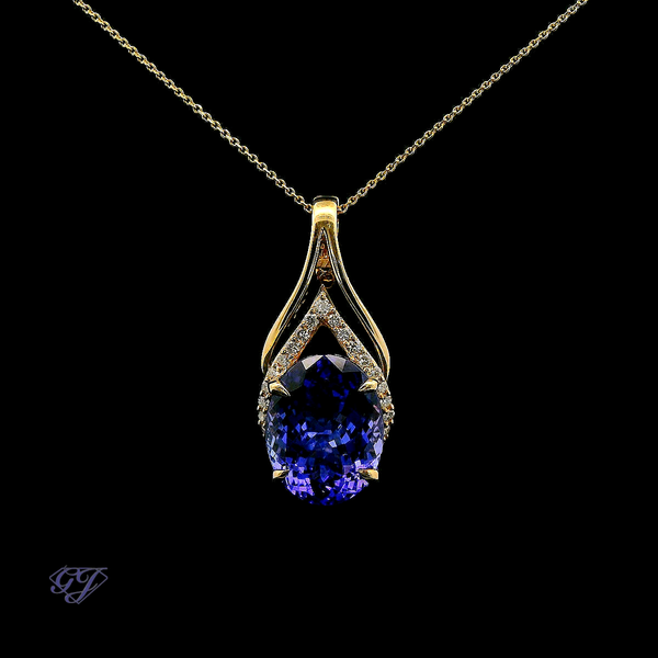 18K Yellow Gold Natural Tanzanite Oval Shape 6.72ctw Pendant Geneva Jewelry Riverside, CA